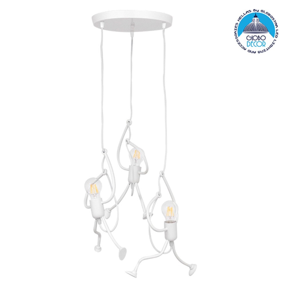 GLOBOSTAR® LITTLE MAN 01654 Μοντέρνο Κρεμαστό Φωτιστικό Οροφής με Ντουί 3 x E27 AC 220-240V IP20 - Λευκό - Μ45 x Π45 x Υ40cm