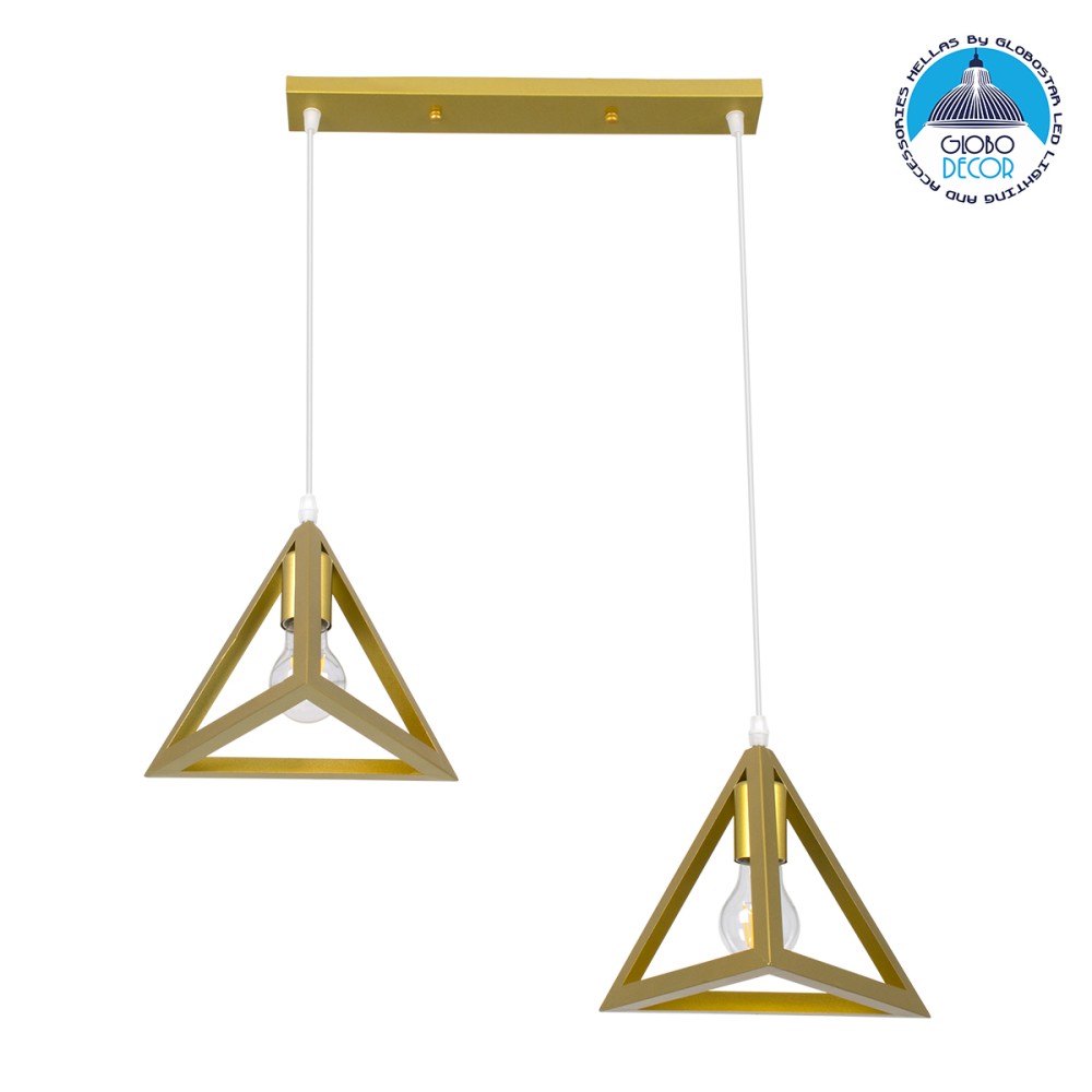 GLOBOSTAR® TRIANGLE 00615 Μοντέρνο Κρεμαστό Φωτιστικό Οροφής με Ντουί 2 x E27 AC 220-240V IP20 - Χρυσό - Μ60 x Π22 x Y130cm