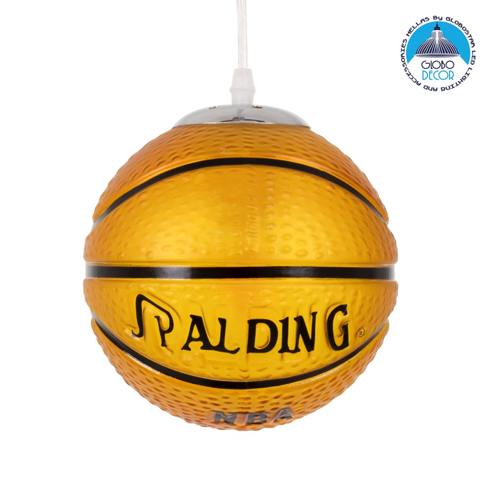 GLOBOSTAR® SPALDING NBA 00645 Παιδικό Κρεμαστό Φωτιστικό Οροφής με Ντουί 1 x E27 AC 220-240V IP20 - Πορτοκαλί & Μαύρο - Μ18 x Π18 x Υ18cm