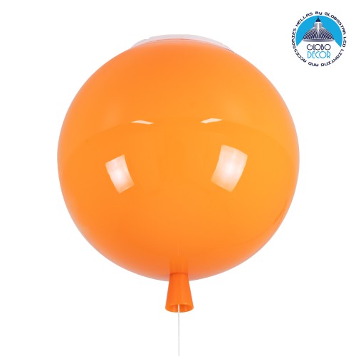 GLOBOSTAR® BALLOON 00650 Παιδικό Φωτιστικό Οροφής με Ντουί 1 x E27 AC 220-240V IP20 - Πορτοκαλί - Μ30 x Π30 x Υ33cm