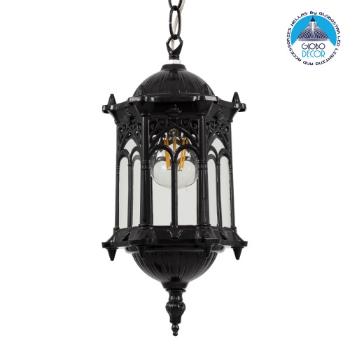 GLOBOSTAR® DARCY 00655 Vintage Κρεμαστό Φωτιστικό Οροφής με Ντουί 1 x E27 AC 220-240V IP20 - Μαύρο - Μ15.5 x Π15.5 x Υ32.5cm