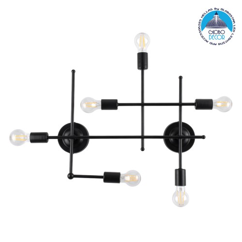 GLOBOSTAR® PIPING 00664-1 Vintage Φωτιστικό Οροφής με Ντουί 6 x E27 AC 220-240V IP20 - Μαύρο - Μ66 x Π9.5 x Υ49cm