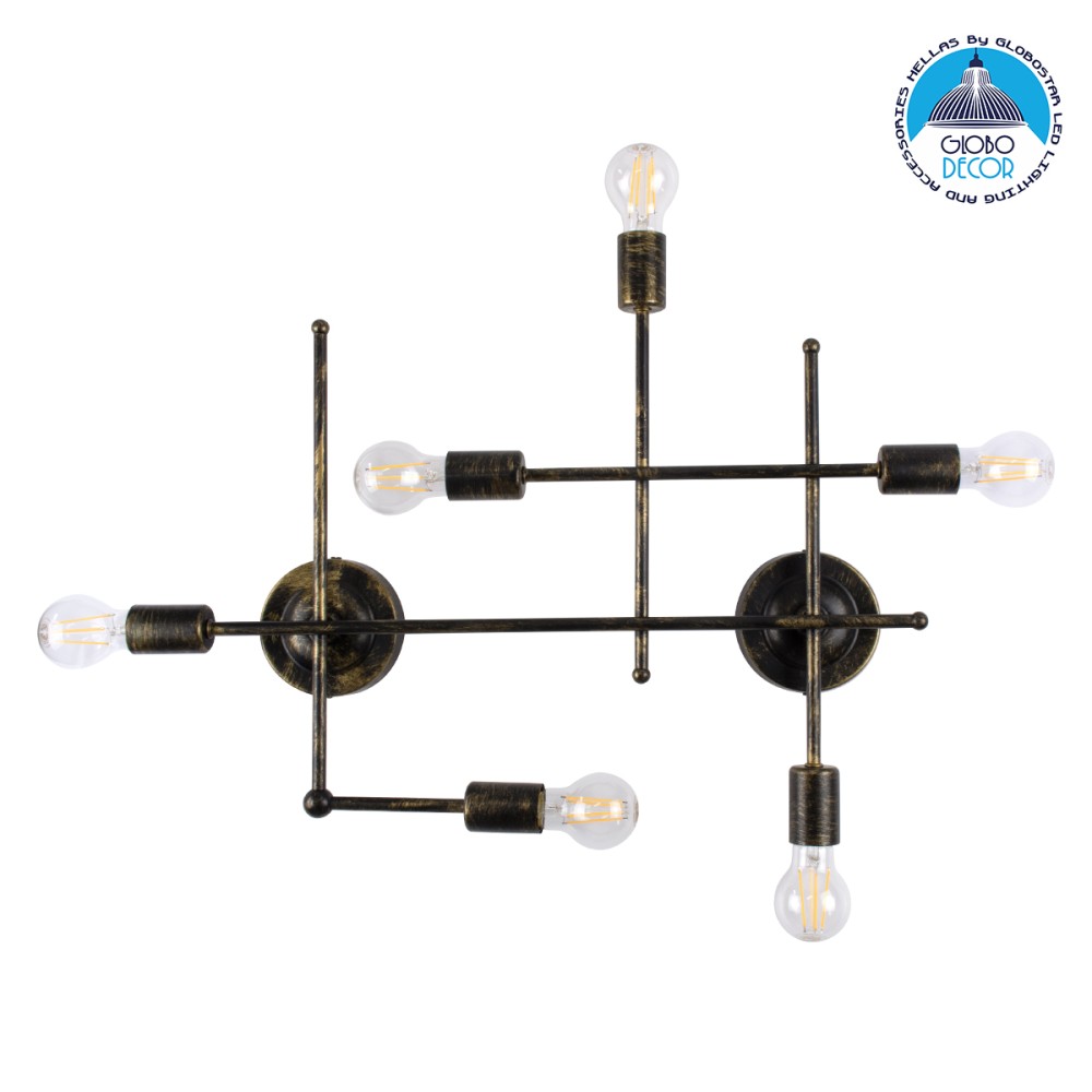 GLOBOSTAR® PIPING 00666 Vintage Φωτιστικό Τοίχου - Απλίκα με Ντουί 6 x E27 AC 220-240V IP20 - Μπρούτζινο - Μ66 x Π9.5 x Υ49cm