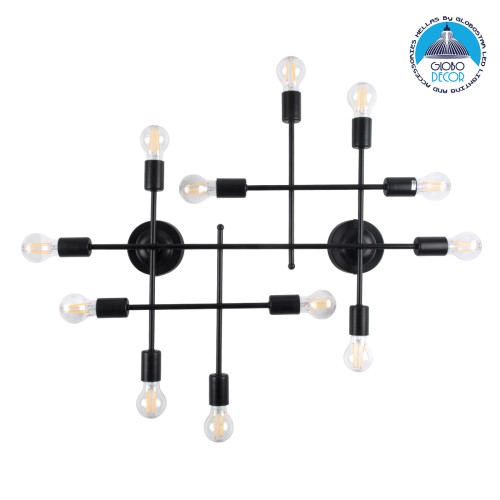 GLOBOSTAR® PIPING 00667 Vintage Φωτιστικό Τοίχου - Απλίκα με Ντουί 12 x E27 AC 220-240V IP20 - Μαύρο - Μ78.5 x Π9.5 x Υ64cm