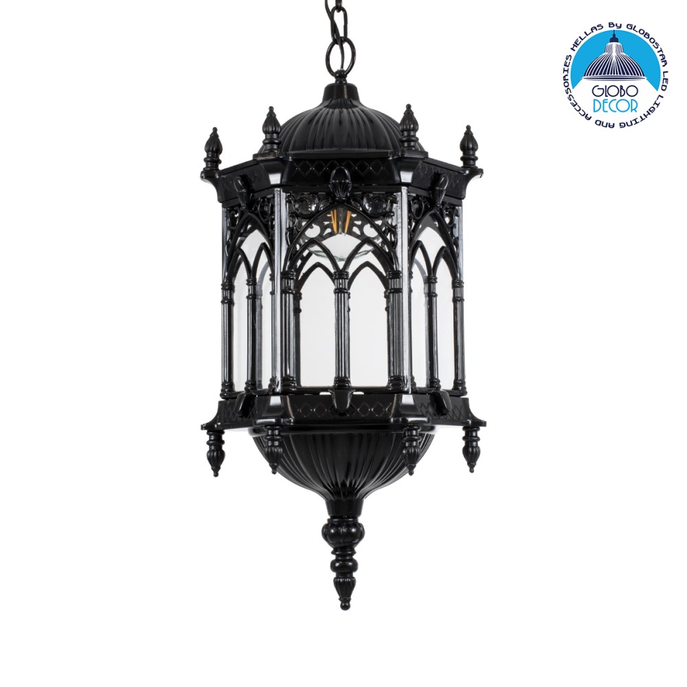 GLOBOSTAR® DARCY 00672 Vintage Κρεμαστό Φωτιστικό Οροφής με Ντουί 1 x E27 AC 220-240V IP20 - Μαύρο & Διάφανο - Μ35 x Π35 x Υ61cm