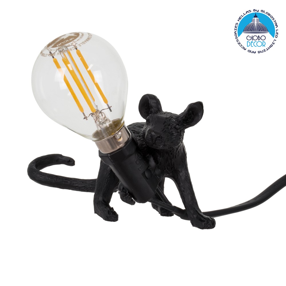 GLOBOSTAR® MOUSE 00675 Vintage Επιτραπέζιο Φωτιστικό Πορτατίφ με Ντουί 1 x E12 AC 220-240V IP20 - Μαύρο - Μ13 x Π4 x Υ7cm