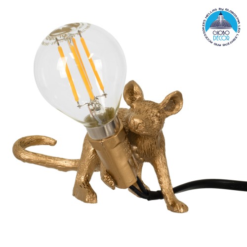 GLOBOSTAR® MOUSE 00677 Vintage Επιτραπέζιο Φωτιστικό Πορτατίφ με Ντουί 1 x E12 AC 220-240V IP20 - Χρυσό - Μ13 x Π4 x Υ7cm