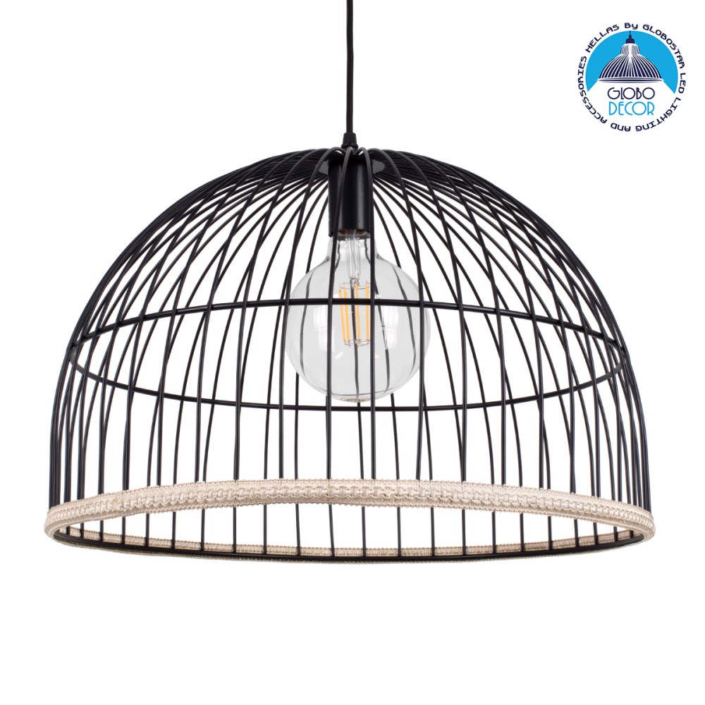 GLOBOSTAR® NEVIS 00681 Μοντέρνο Κρεμαστό Φωτιστικό Οροφής με Ντουί 1 x E27 AC 220-240V IP20 - Μαύρο & Μπεζ - Μ49 x Π49 x Υ34.5cm