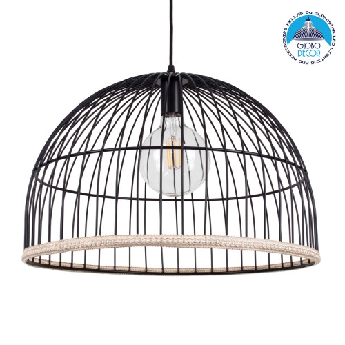 GLOBOSTAR® NEVIS 00681 Μοντέρνο Κρεμαστό Φωτιστικό Οροφής με Ντουί 1 x E27 AC 220-240V IP20 - Μαύρο & Μπεζ - Μ49 x Π49 x Υ34.5cm