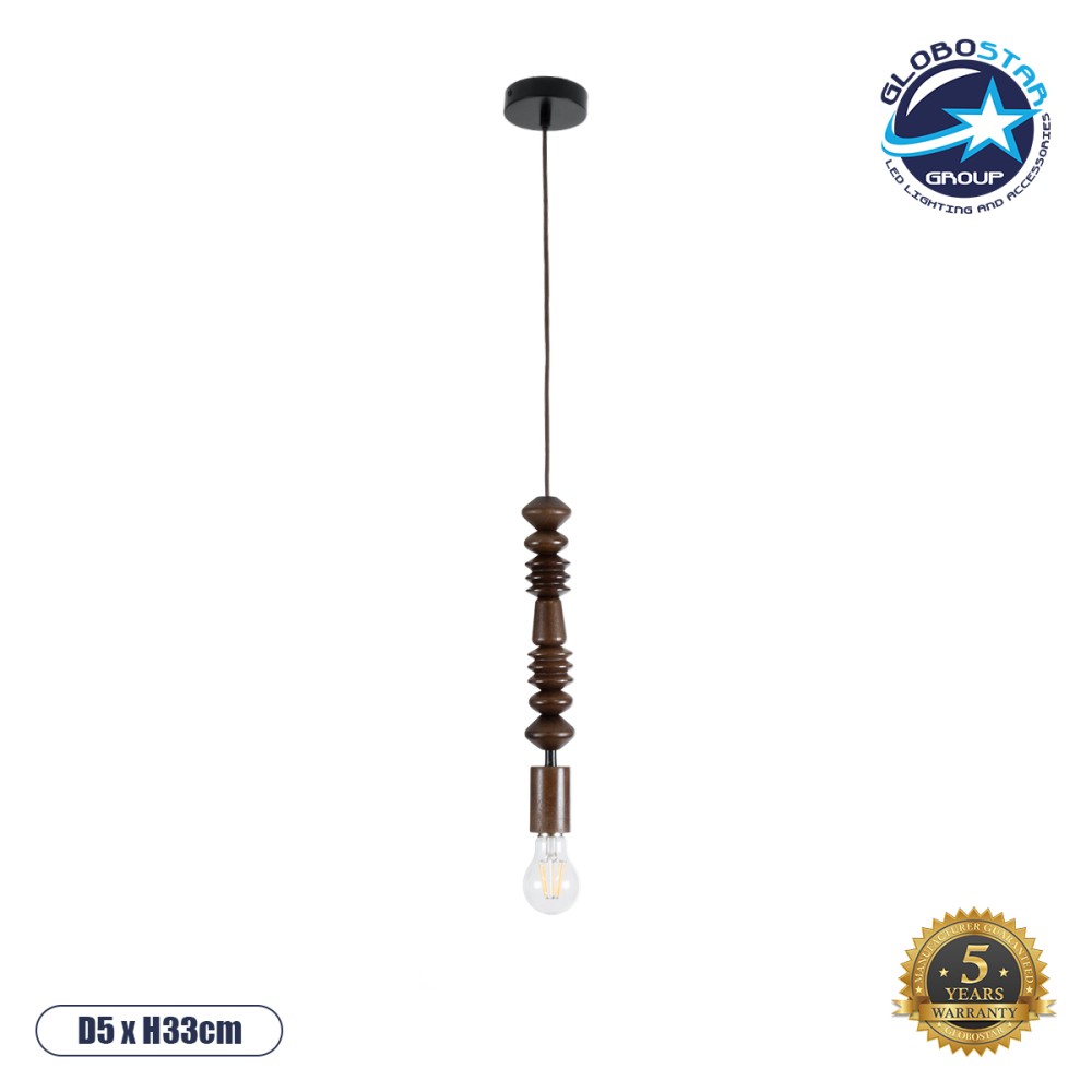 GLOBOSTAR® BEADS 00693 Vintage Κρεμαστό Φωτιστικό Οροφής με Ντουί 1 x E27 AC 220-240V IP20 - Καφέ - Μ5 x Π5 x Y33cm