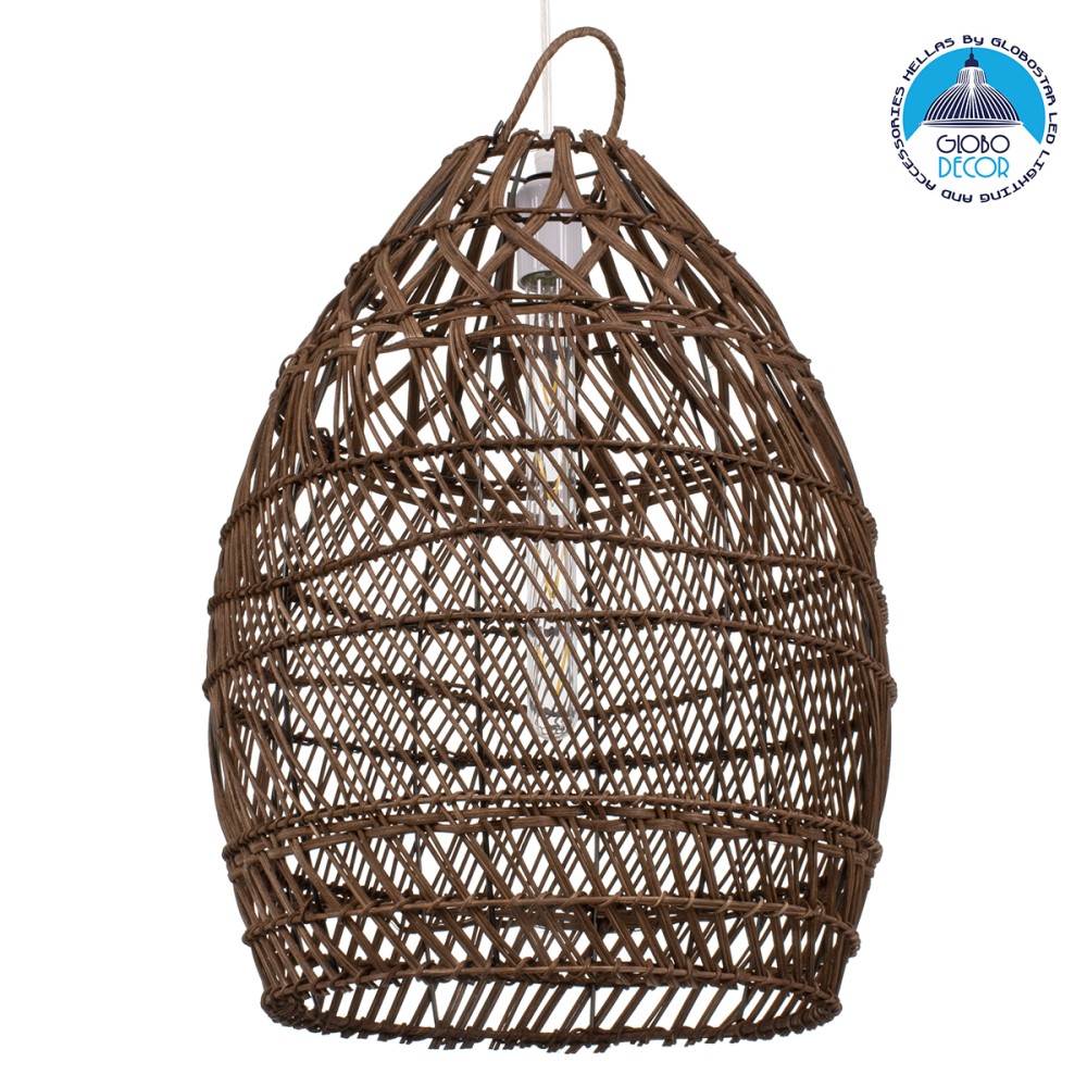 GLOBOSTAR® TAHITI 00711 Boho Κρεμαστό Φωτιστικό Οροφής με Ντουί 1 x E27 AC 220-240V IP20 - Καφέ - Μ38 x Π38 x Υ50cm