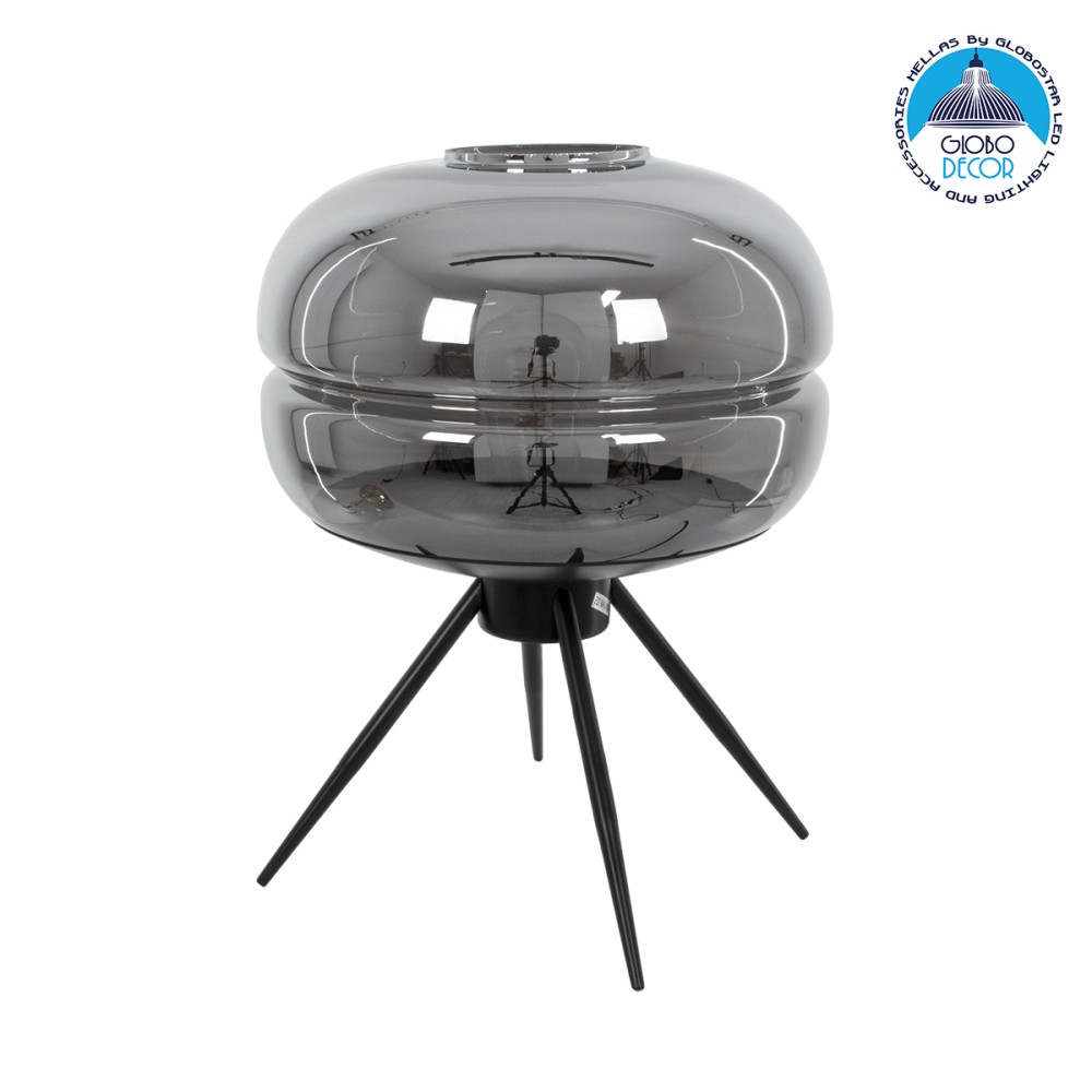 GLOBOSTAR® JAVAN 00738 Μοντέρνο Επιτραπέζιο Φωτιστικό Πορτατίφ με Ντουί 1 x E27 AC 220-240V IP20 - Μαύρο Φιμέ & Μαύρο - Μ30 x Π30 x Y40cm