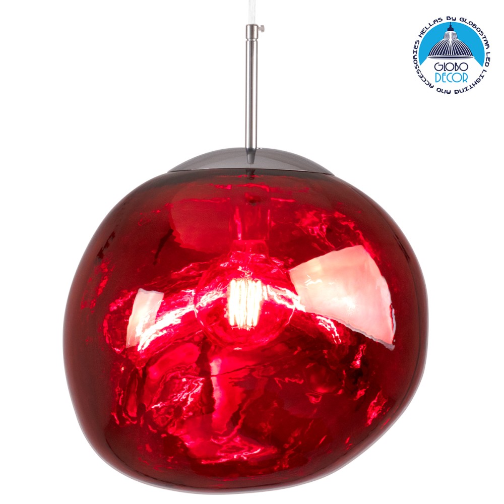 GLOBOSTAR® DIXAR 00763 Μοντέρνο Κρεμαστό Φωτιστικό Οροφής με Ντουί 1 x E27 AC 220-240V IP20 - Κόκκινο & Ασημί - Μ36 x Π36 x Υ45cm