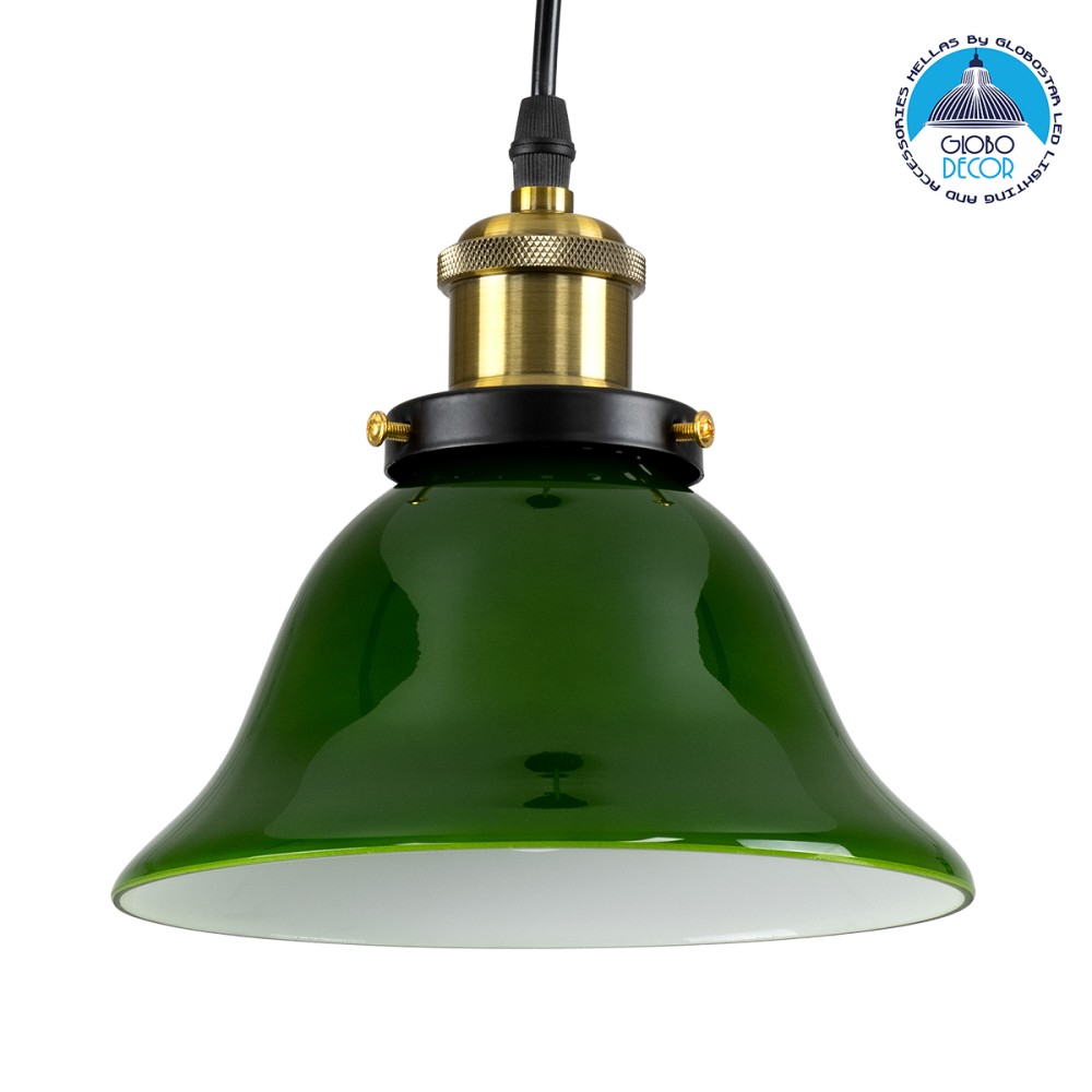 GLOBOSTAR® LIBRARY 00768 Vintage Κρεμαστό Φωτιστικό Οροφής με Ντουί 1 x E27 AC 220-240V IP20 - Πράσινο & Χρυσό - Μ18 x Π18 x Υ18cm