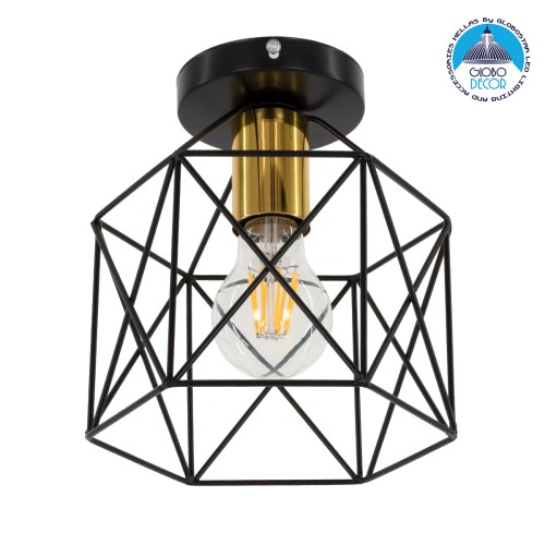 GLOBOSTAR® TRON 00792 Μοντέρνο Φωτιστικό Οροφής με Ντουί 1 x E27 AC 220-240V IP20 - Μαύρο & Χρυσό - Μ18 x Π18 x Υ19.5cm