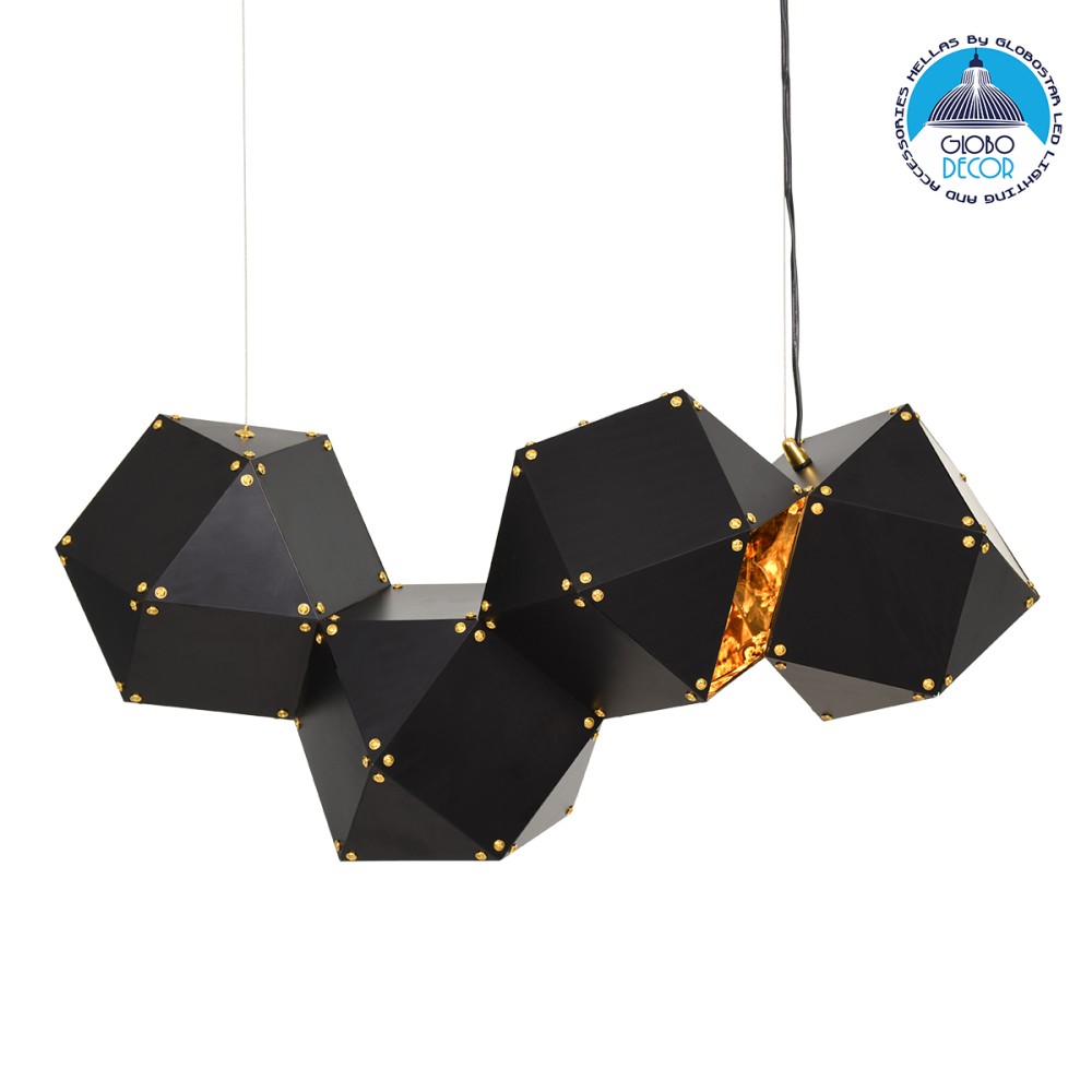 GLOBOSTAR® WELLES REPLICA 00796 Μοντέρνο Κρεμαστό Φωτιστικό Οροφής με Ντουί 4 x E14 AC 220-240V IP20 - Μαύρο & Χρυσό - Μ68 x Π32 x Υ30cm
