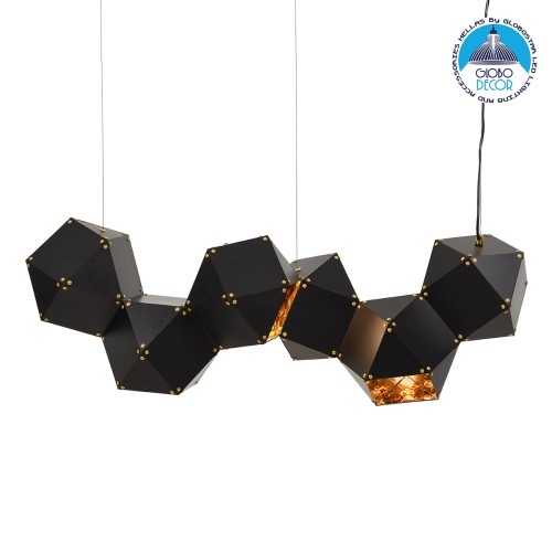 GLOBOSTAR® WELLES REPLICA 00797 Μοντέρνο Κρεμαστό Φωτιστικό Οροφής με Ντουί 6 x E14 AC 220-240V IP20 - Μαύρο & Χρυσό - Μ98 x Π32 x Υ30cm