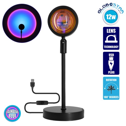 GloboStar® 00812 Επιτραπέζιο Φωτιστικό Πορτατίφ LED 12W 600lm 180° DC 5V IP20 Μπλε - Μωβ - Ροζ RAINBOW EFFECT Μαύρο Μέταλλο με Διάφανο Πλαστικό - Μ10 x Π10 x Υ26.5cm - 2 Xρόνια Εγγύηση