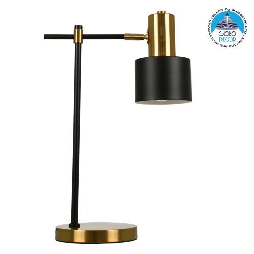 GLOBOSTAR® LETO 00835 Μοντέρνο Επιτραπέζιο Φωτιστικό Πορτατίφ με Ντουί 1 x E27 AC 220-240V IP20 - Μαύρο & Χρυσό - Μ18 x Π18 x Υ50.5cm