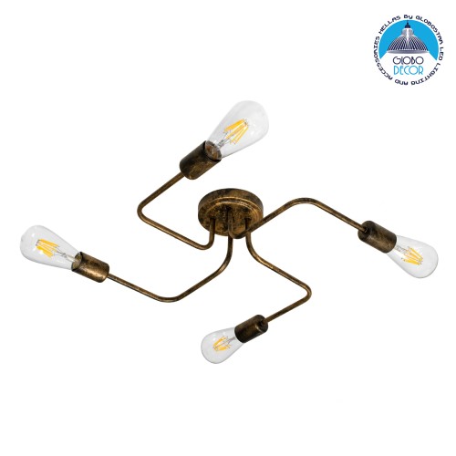 GLOBOSTAR® LIBERTA 00839 Μοντέρνο Φωτιστικό Οροφής με Ντουί 4 x E27 AC 220-240V IP20 - Χάλκινο - Μ44.5 x Π44.5 x Υ12cm
