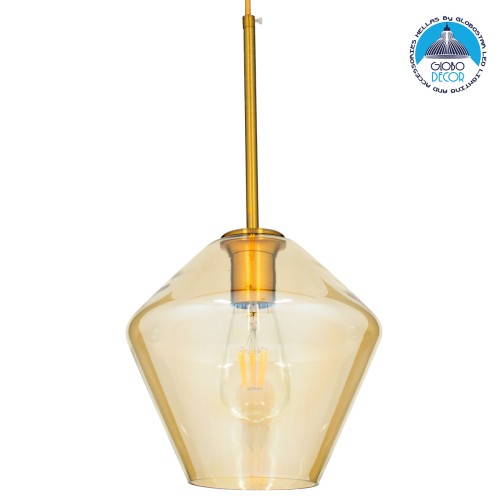 GLOBOSTAR® AMARIS 00869 Μοντέρνο Κρεμαστό Φωτιστικό Οροφής με Ντουί 1 x E27 AC 220-240V IP20 - Χρυσό & Μελί - Μ22 x Π22 x Y22cm