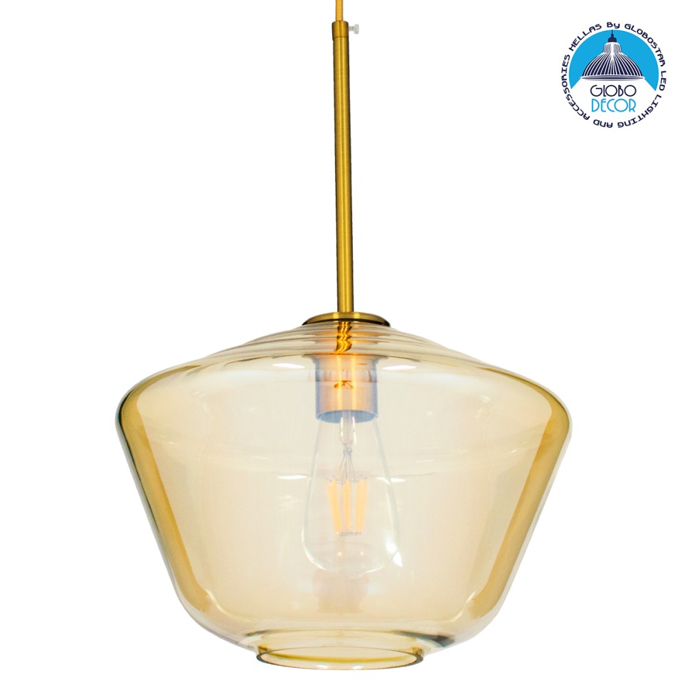 GLOBOSTAR® AMARIS 00870 Μοντέρνο Κρεμαστό Φωτιστικό Οροφής με Ντουί 1 x E27 AC 220-240V IP20 - Χρυσό & Μελί - Μ30 x Π30 x Y22cm
