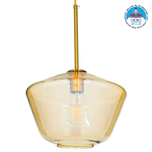 GLOBOSTAR® AMARIS 00870 Μοντέρνο Κρεμαστό Φωτιστικό Οροφής με Ντουί 1 x E27 AC 220-240V IP20 - Χρυσό & Μελί - Μ30 x Π30 x Y22cm
