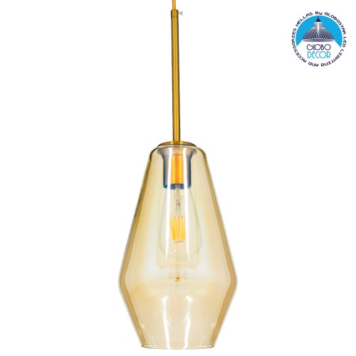 GLOBOSTAR® AMARIS 00871 Μοντέρνο Κρεμαστό Φωτιστικό Οροφής με Ντουί 1 x E27 AC 220-240V IP20 - Χρυσό & Μελί - Μ17 x Π17 x Υ30cm