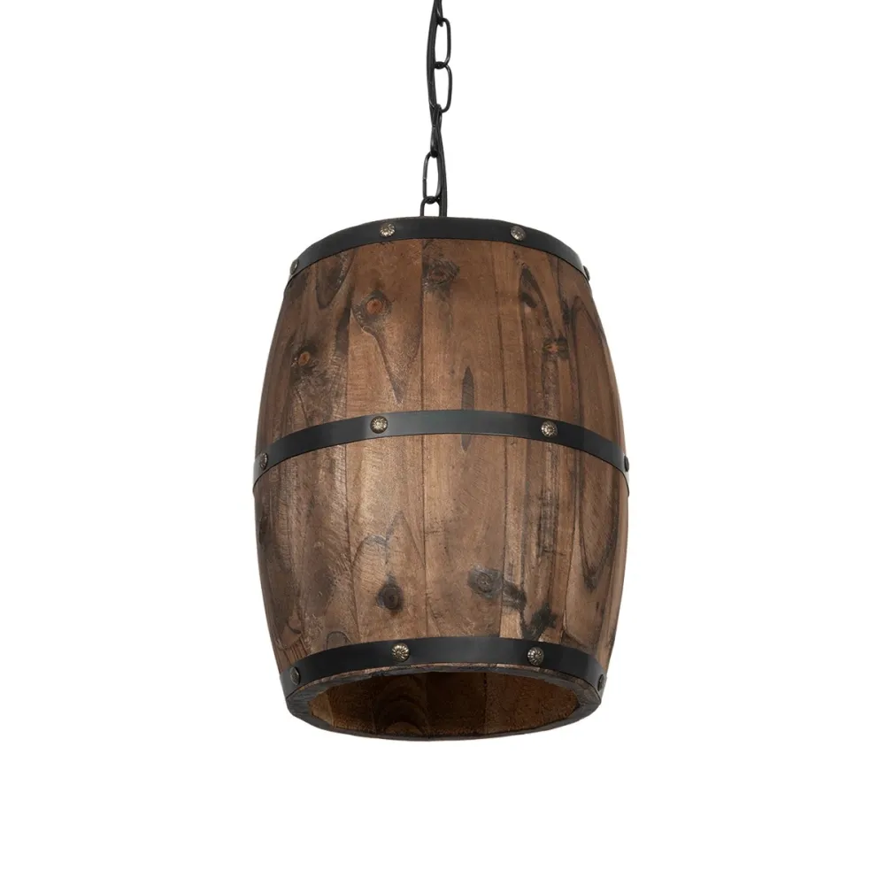GLOBOSTAR® BARREL 00890 Vintage Κρεμαστό Φωτιστικό Οροφής με Ντουί 1 x E27 AC 220-240V IP20 - Kαφέ - Μ24 x Π24 x Υ30cm