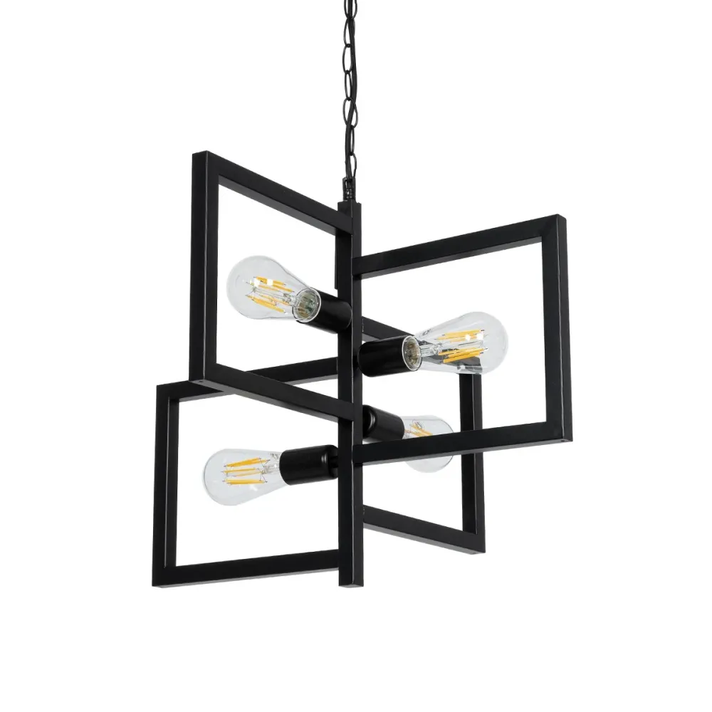 GLOBOSTAR® LOOP 00904 Μοντέρνο Κρεμαστό Φωτιστικό Οροφής με Ντουί 4 x E27 AC 220-240V IP20 - Μαύρο - Μ52 x Π52 x Υ45cm