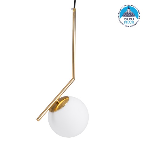 GLOBOSTAR® MONROE 00958 Μοντέρνο Κρεμαστό Φωτιστικό Οροφής με Ντουί 1 x E27 AC 220-240V IP20 - Χρυσό & Λευκό - Μ15 x Π15 x Υ49cm