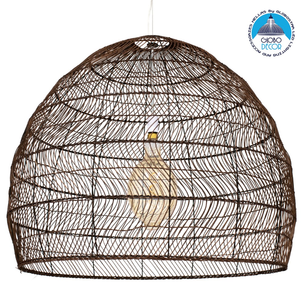 GLOBOSTAR® MALIBU 00967 Boho Κρεμαστό Φωτιστικό Οροφής με Ντουί 1 x E27 AC 220-240V IP20 - Καφέ - Μ100 x Π100 x Y86cm