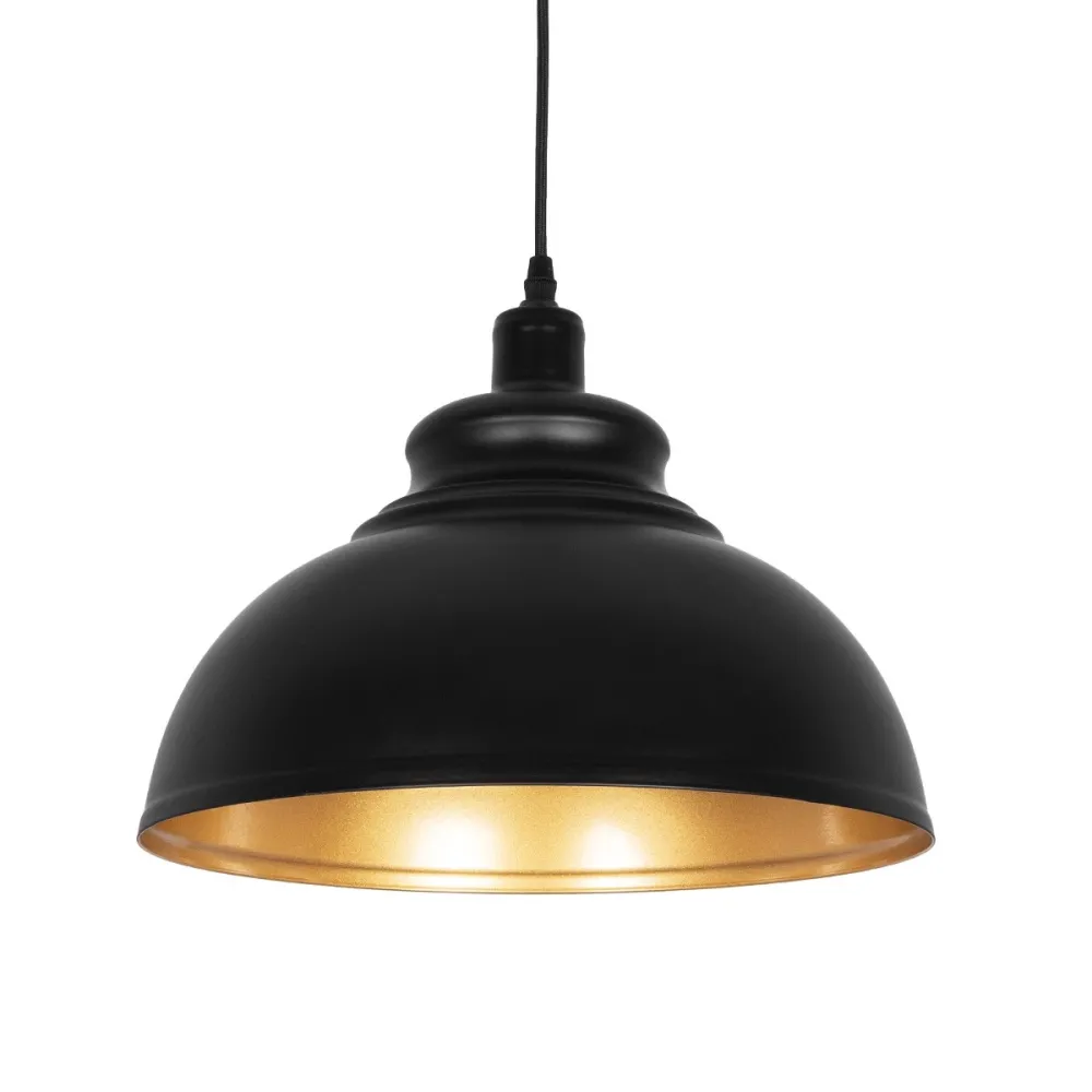 GLOBOSTAR® ANDY 01000 Μοντέρνο Κρεμαστό Φωτιστικό Οροφής με Ντουί 1 x E27 AC 220-240V IP20 - Μαύρο & Χρυσό - Μ35 x Π35 x Υ28cm