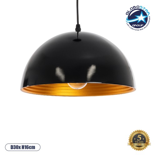 GLOBOSTAR® MEDEA 01004 Μοντέρνο Κρεμαστό Φωτιστικό Οροφής με Ντουί 1 x E27 AC 220-240V IP20 - Μαύρο & Χρυσό - Μ30 x Π30 x Υ16cm