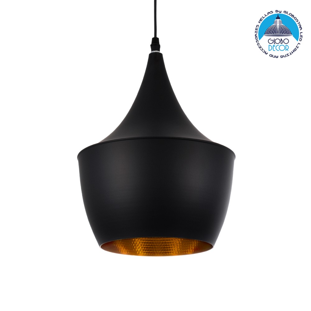 GLOBOSTAR® SHANGHAI 01025-A Μοντέρνο Κρεμαστό Φωτιστικό Οροφής με Ντουί 1 x E27 AC 220-240V IP20 - Μαύρο & Χρυσό - Μ24 x Π24 x Υ30cm