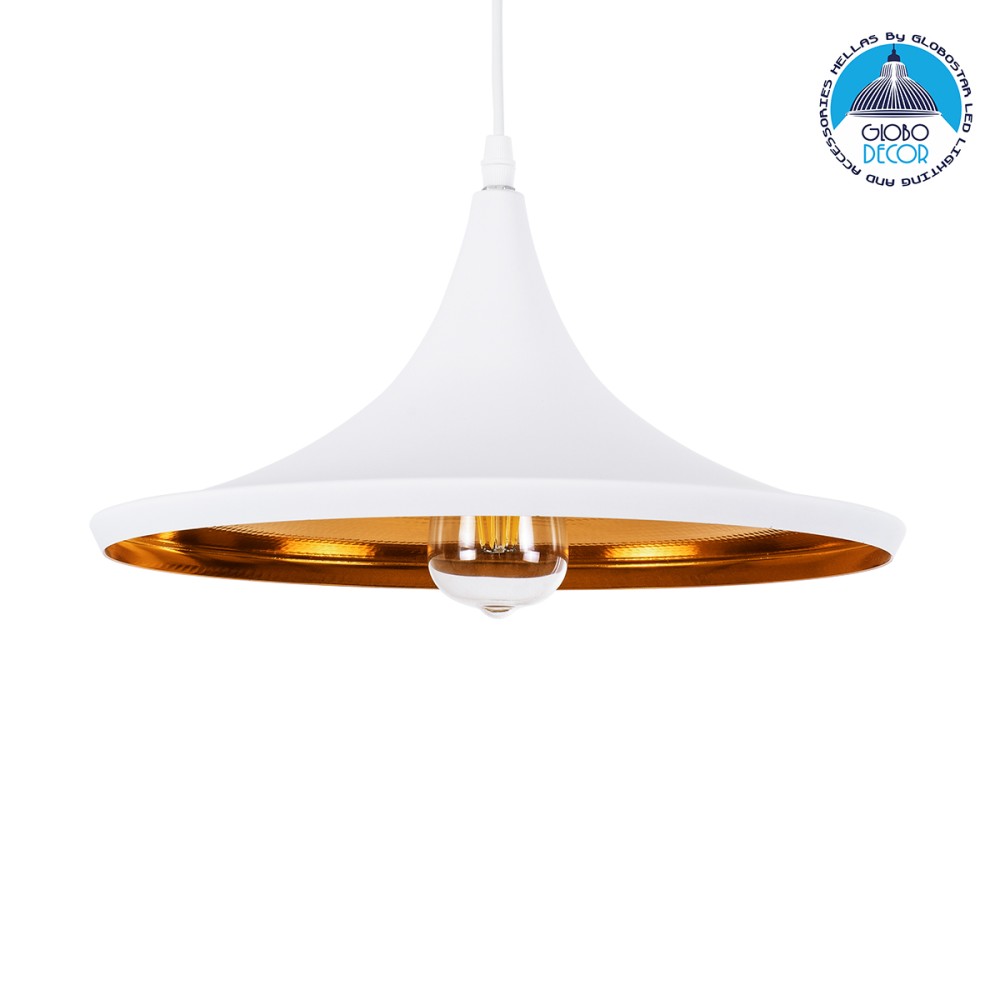 GLOBOSTAR® SHANGHAI 01026-B Μοντέρνο Κρεμαστό Φωτιστικό Οροφής με Ντουί 1 x E27 AC 220-240V IP20 - Λευκό & Χρυσό - Μ37 x Π37 x Υ17cm