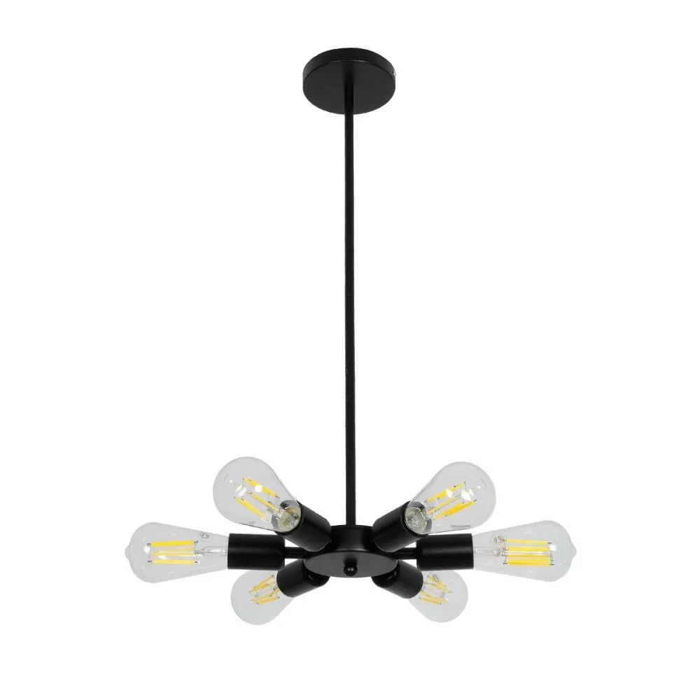 GLOBOSTAR® CONFOR 01036 Μοντέρνο Φωτιστικό Οροφής με Ντουί 6 x E27 AC 220-240V IP20 - Μαύρο - Μ26 x Π26 x Υ4cm
