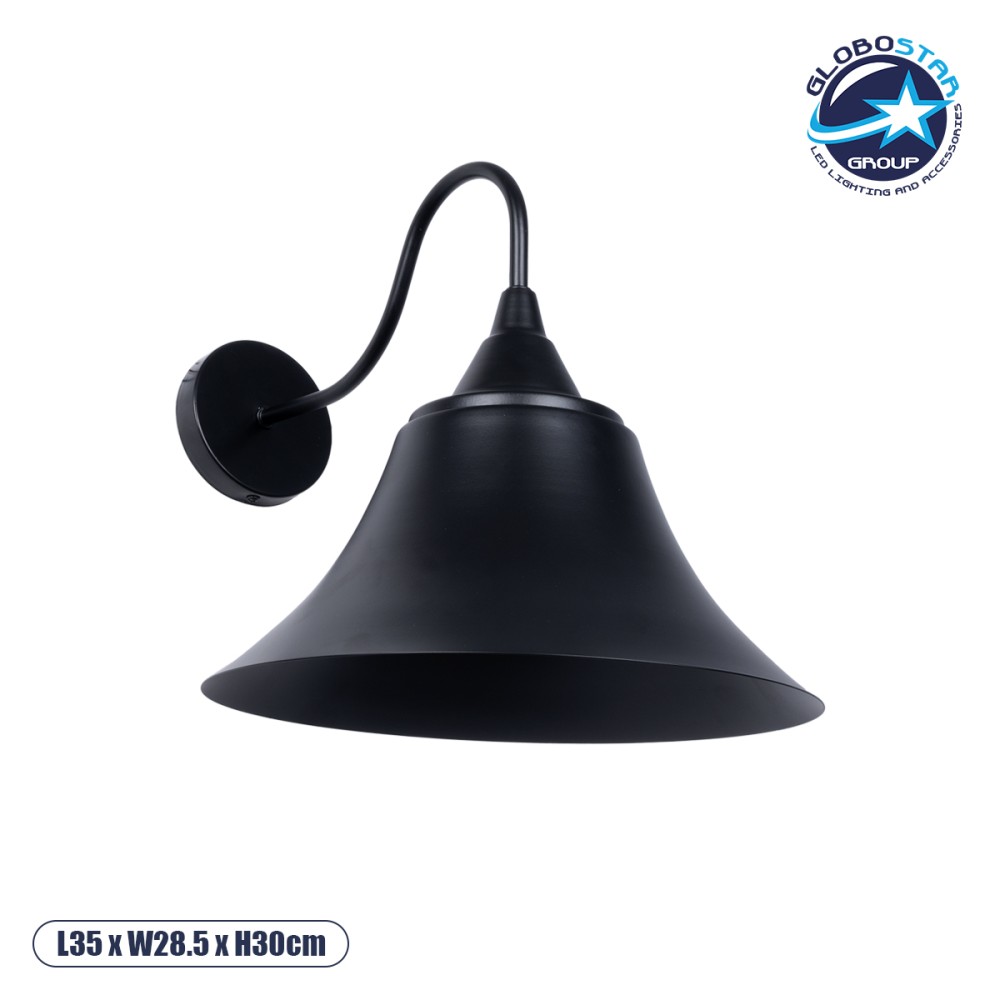 GLOBOSTAR® BELL 01038 Vintage Φωτιστικό Τοίχου - Απλίκα με Ντουί 1 x E27 AC 220-240V IP20 - Μαύρο - Μ35 x Π28.5 x Υ30cm