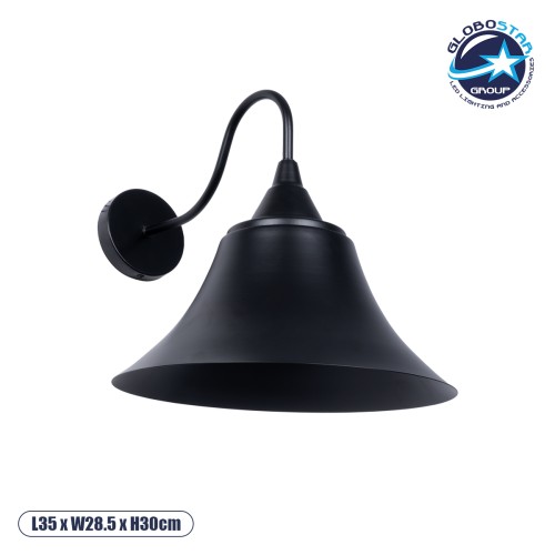 GLOBOSTAR® BELL 01038 Vintage Φωτιστικό Τοίχου - Απλίκα με Ντουί 1 x E27 AC 220-240V IP20 - Μαύρο - Μ35 x Π28.5 x Υ30cm