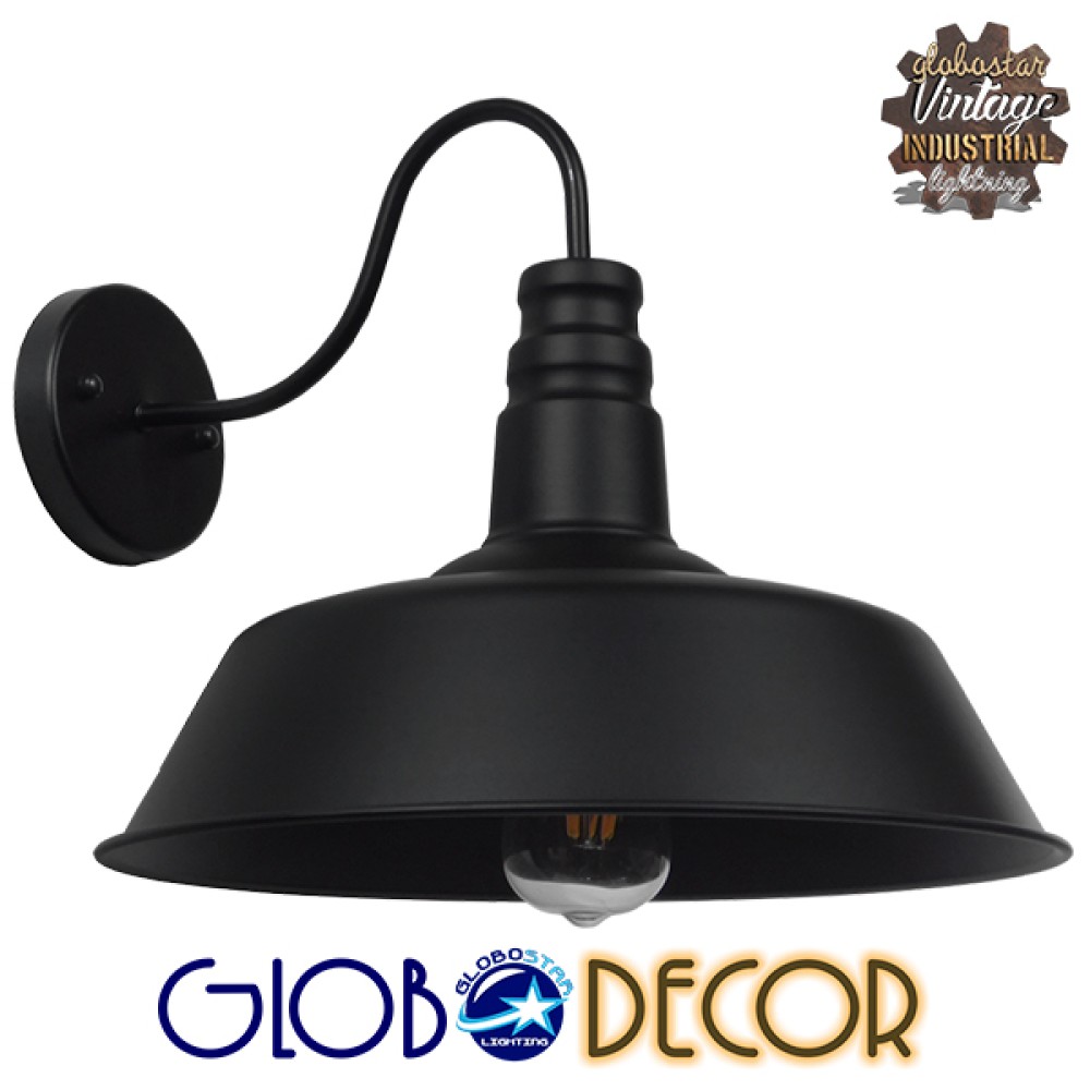 GLOBOSTAR® SORD 01053 Vintage Φωτιστικό Τοίχου - Απλίκα με Ντουί 1 x E27 AC 220-240V IP20 - Μαύρο - Μ36 x Π42 x Υ32cm