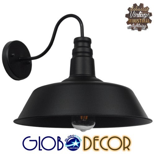 GLOBOSTAR® SORD 01053 Vintage Φωτιστικό Τοίχου - Απλίκα με Ντουί 1 x E27 AC 220-240V IP20 - Μαύρο - Μ36 x Π42 x Υ32cm