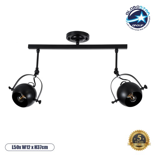 GLOBOSTAR® CANNES 01081 Μοντέρνο Φωτιστικό Οροφής με Ντουί 2 x E27 AC 220-240V IP20 - Μαύρο - Μ61 x Π12 x Υ48cm