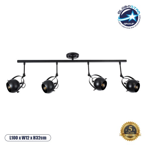 GLOBOSTAR® CANNES 01082 Μοντέρνο Φωτιστικό Οροφής με Ντουί 4 x E27 AC 220-240V IP20 - Μαύρο - Μ108 x Π12 x Υ48cm