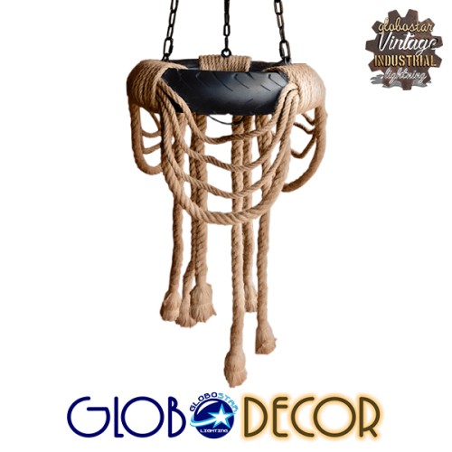 GLOBOSTAR® RUNNER 01115 Vintage Κρεμαστό Φωτιστικό Οροφής με Ντουί 6 x E27 AC 220-240V IP20 - Μαύρο & Μπεζ - Μ45 x Π45 x Υ60cm