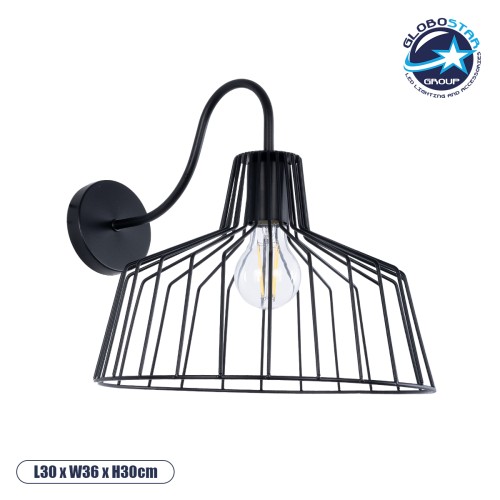 GLOBOSTAR® TRIUMPH 01117 Vintage Φωτιστικό Τοίχου - Απλίκα με Ντουί 1 x E27 AC 220-240V IP20 - Μαύρο - Μ30 x Π36 x Υ30cm