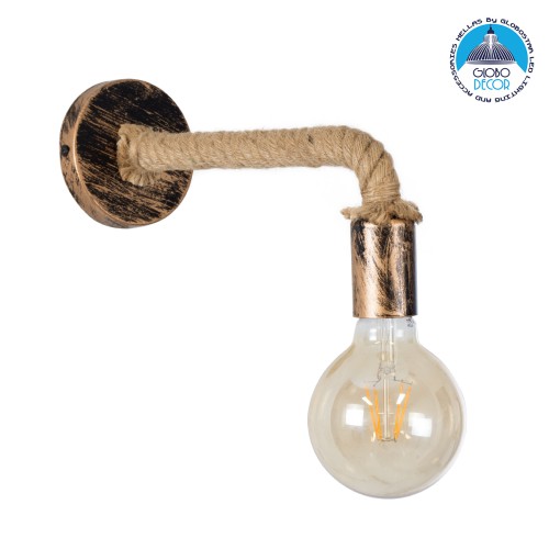 GLOBOSTAR® CENADEL 01135 Vintage Φωτιστικό Τοίχου - Απλίκα με Ντουί 1 x E27 AC 220-240V IP20 - Χάλκινο & Μπεζ - Μ29 x Π10 x Υ15cm