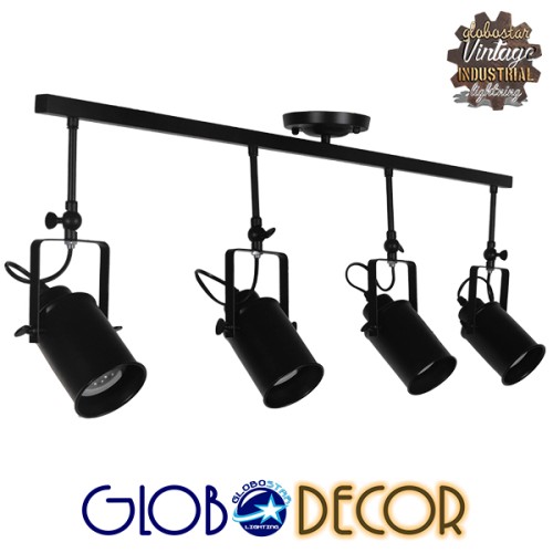 GLOBOSTAR® HOLLYWOOD 01156 Vintage Φωτιστικό Οροφής με Ντουί 4 x E27 AC 220-240V IP20 - Μαύρο - Μ110 x Π13 x Υ38cm
