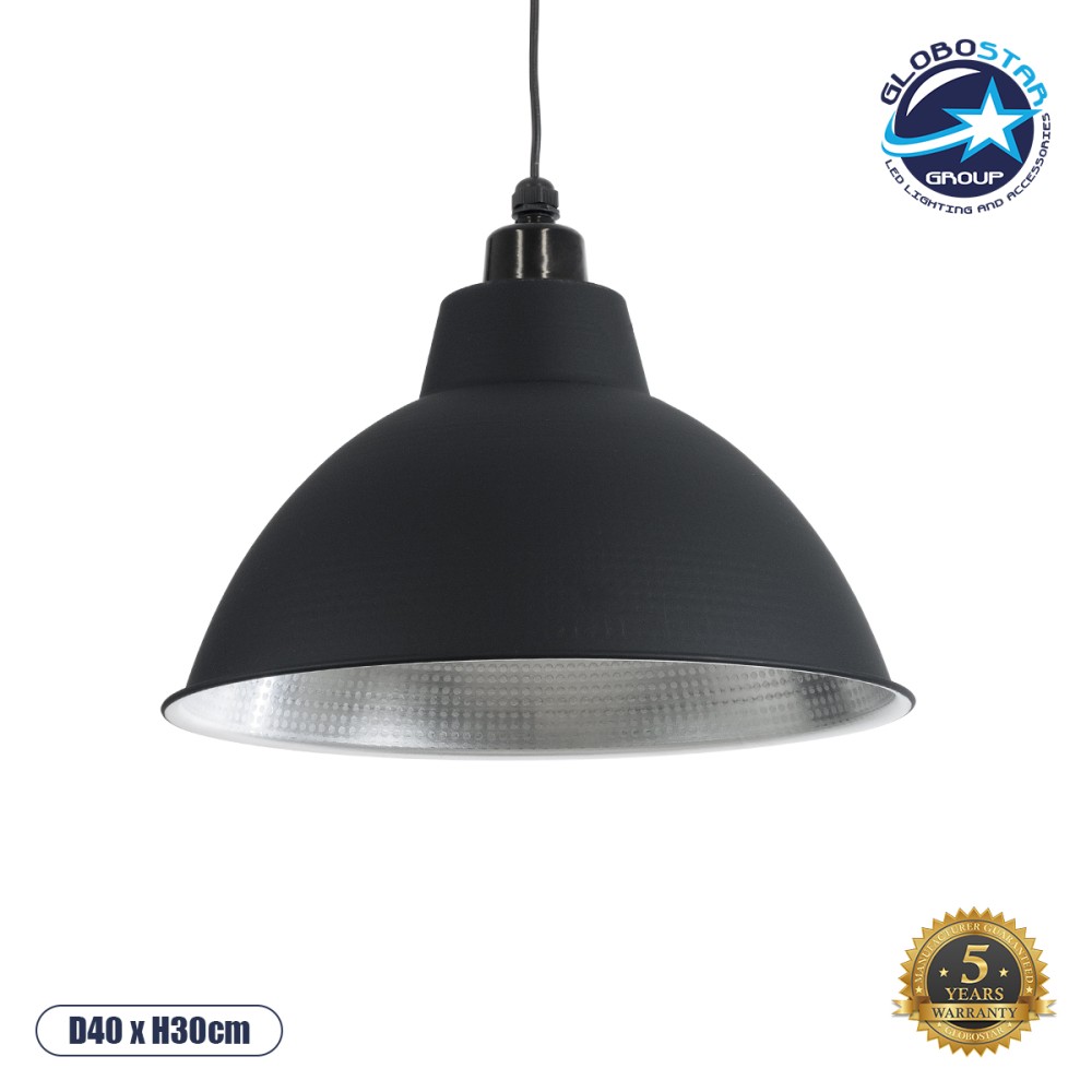 GLOBOSTAR® LOUVE 01176 Vintage Κρεμαστό Φωτιστικό Οροφής με Ντουί 1 x E27 AC 220-240V IP20 - Μαύρο - Μ40 x Π40 x Υ30cm