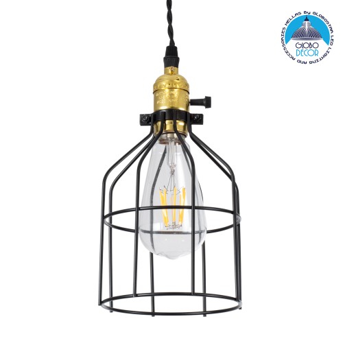 GLOBOSTAR® GALOT 01179 Vintage Κρεμαστό Φωτιστικό Οροφής με Ντουί 1 x E27 AC 220-240V IP20 - Μαύρο & Χρυσό - Μ13.5 x Π13.5 x Y16cm