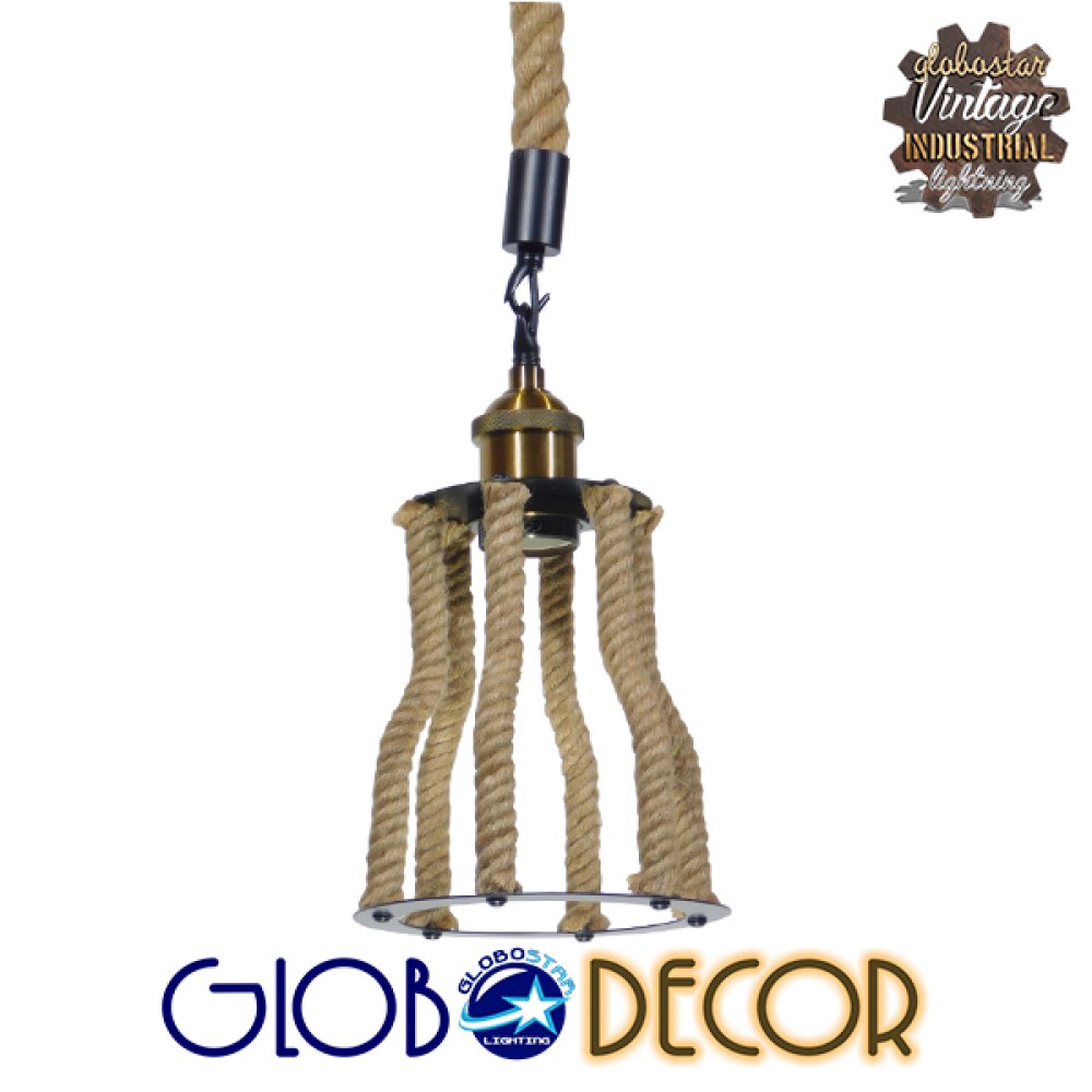 GLOBOSTAR® LANTERN 01186 Vintage Κρεμαστό Φωτιστικό Οροφής με Ντουί 1 x E27 AC 220-240V IP20 - Μπεζ & Μαύρο - Μ15 x Π15 x Υ24cm